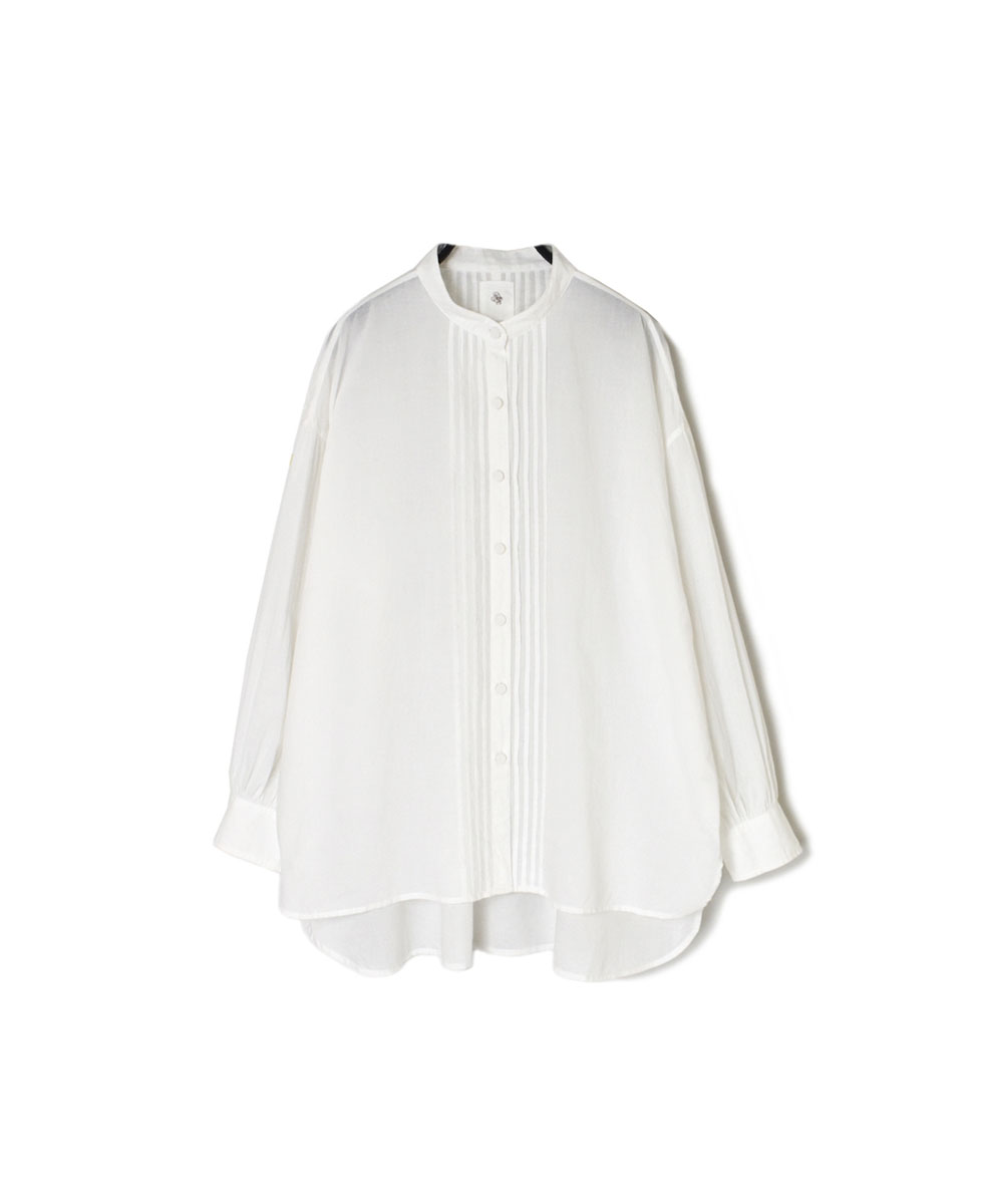 INMDS24031 (シャツ) HANDWOVEN COTTON / KHADI PLAIN BANDED COLLAR PINTUCK SHIRT