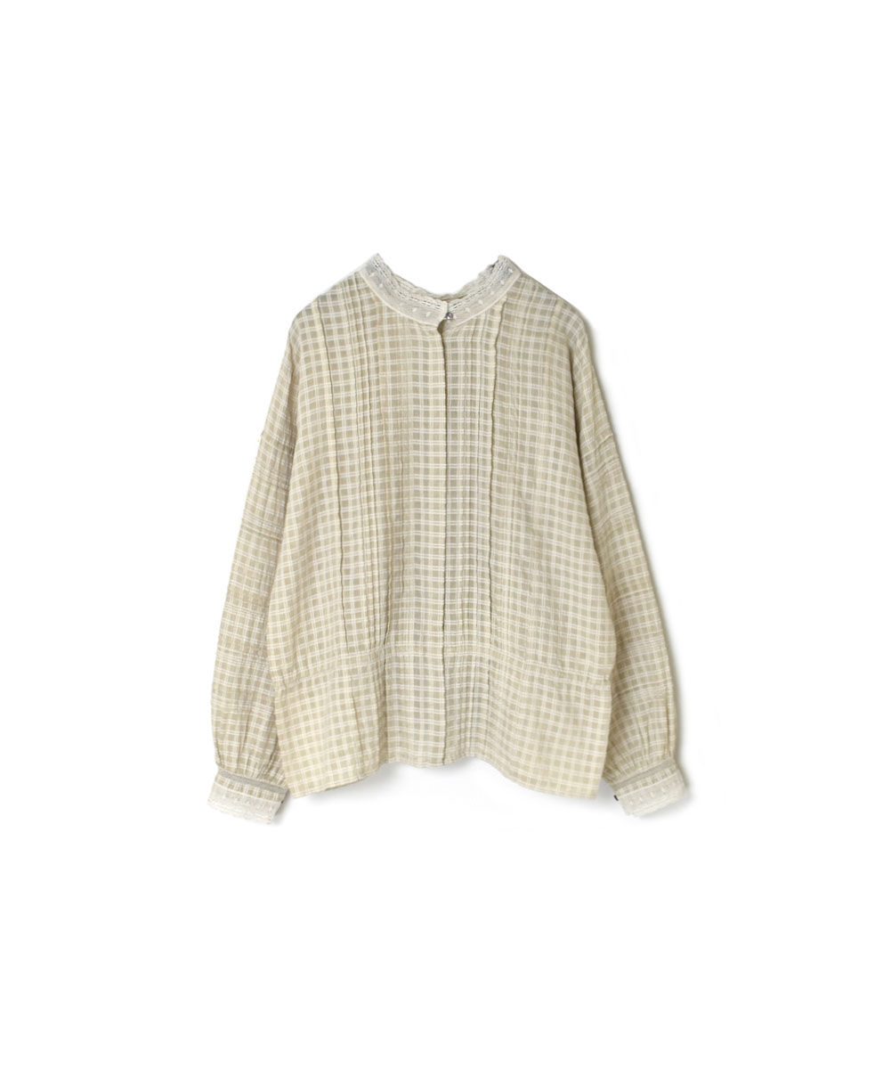 INMDS24051 (シャツ) HANDWOVEN COTTON SILK SELF CHECK LACE PINTUCK 2WAY SHIRT