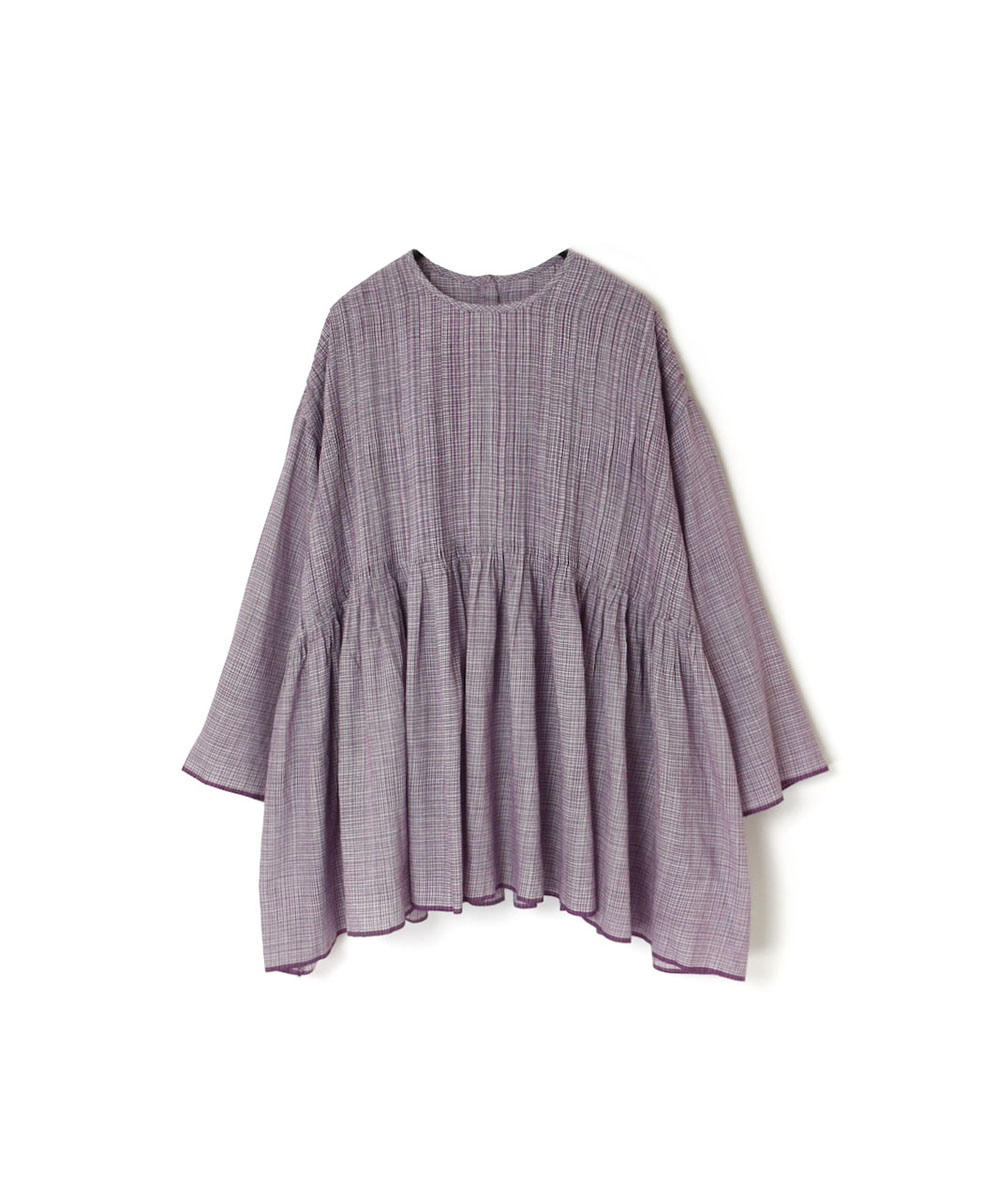 INMDS24061 (シャツ) HANDWOVEN MINI RANDOM CHECK CREW-NECK L/SL SHIRT WITH RANDOM PLEATS