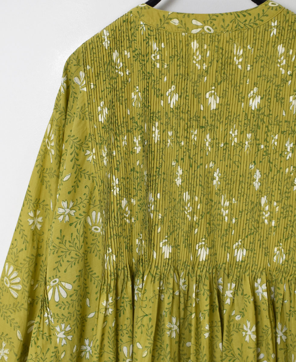 INMDS24073 (ワンピース) COTTON LEAF & FLOWER BLOCK PRINT V-NECK 