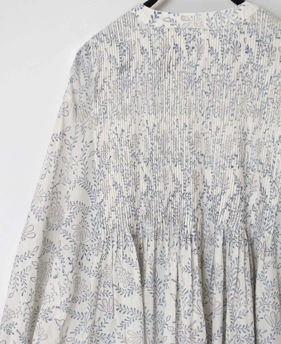 INMDS24073 (ワンピース) COTTON LEAF & FLOWER BLOCK PRINT V-NECK 