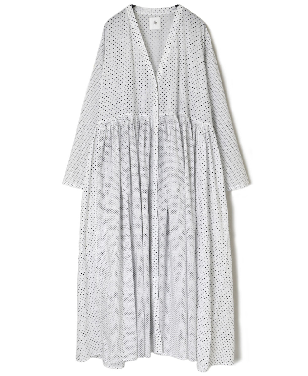 INMDS24093 (ワンピース) 80’S VOILE DOT PATCHWORK BLOCK PRINT RAJASTHAN TUCK GATHERED WRAP DRESS WITH MINI PINTUCK