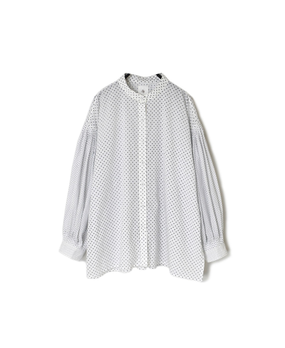 INMDS24091 (シャツ) 80’S VOILE DOT PATCHWORK BLOCK PRINT BANDED COLLAR SHIRT WITH MINI PINTUCK