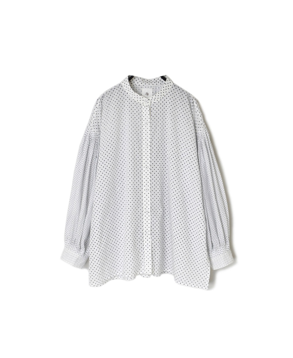 INMDS24091 (シャツ) 80'S VOILE DOT PATCHWORK BLOCK PRINT BANDED COLLAR SHIRT WITH MINI PINTUCK