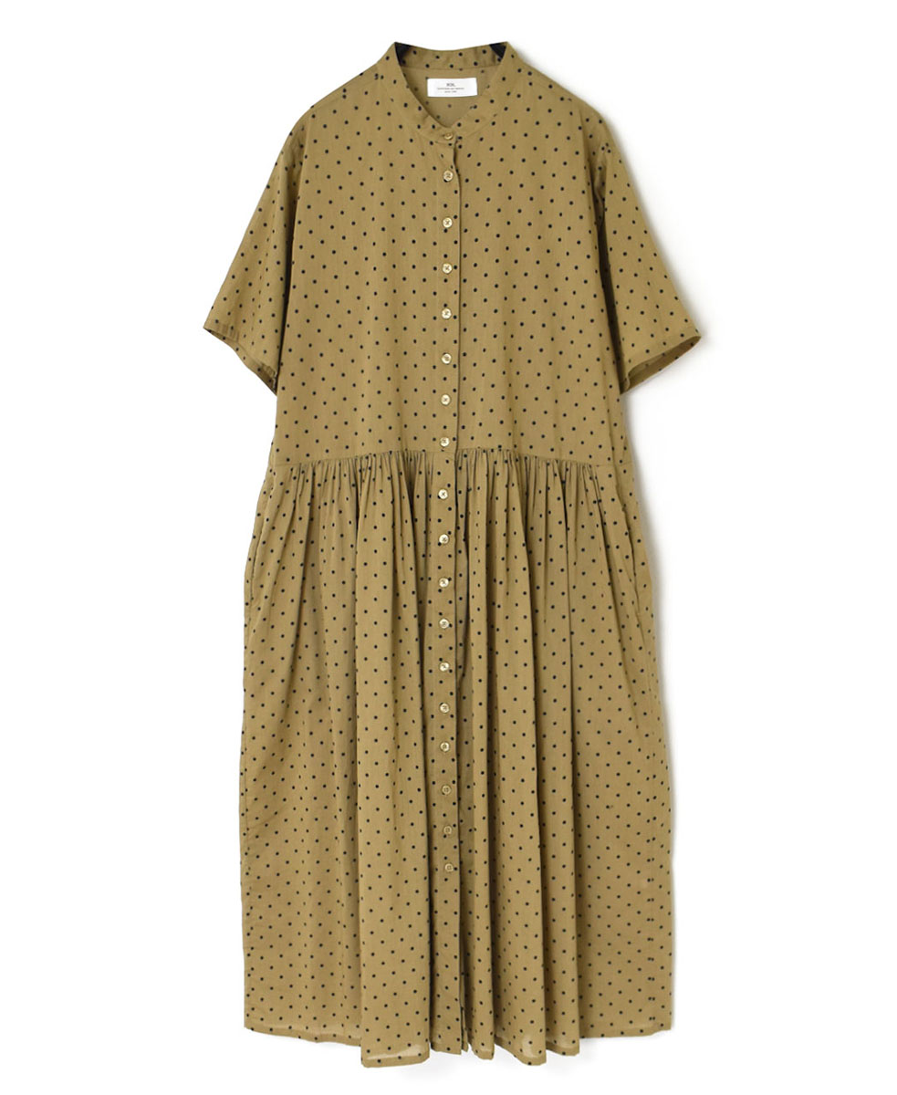 ●NSL22013 (ワンピース) COTTON VOILE DOT PRINT BANDED COLLAR DRESS