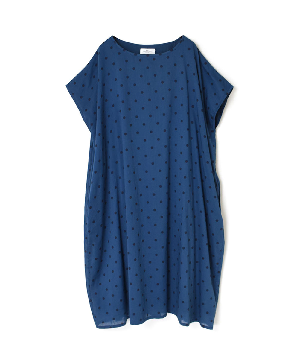 NSL24013 (ワンピース) COTTON VOILE DOT PRINT CREW-NECK BACK SIDE GATHERED DRESS WITH LINING