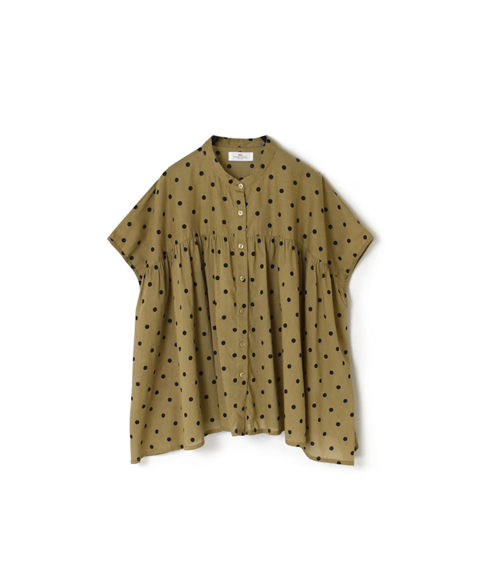 NSL24011 (シャツ) COTTON VOILE DOT PRINT BANDED COLLAR FRENCH/SL SHIRT