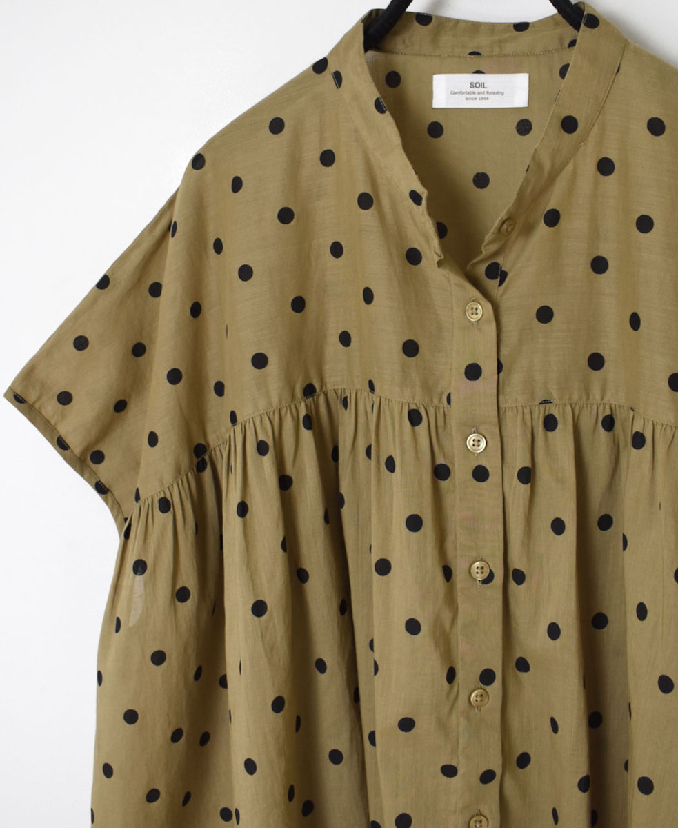 NSL24011 (シャツ) COTTON VOILE DOT PRINT BANDED COLLAR FRENCH/SL SHIRT