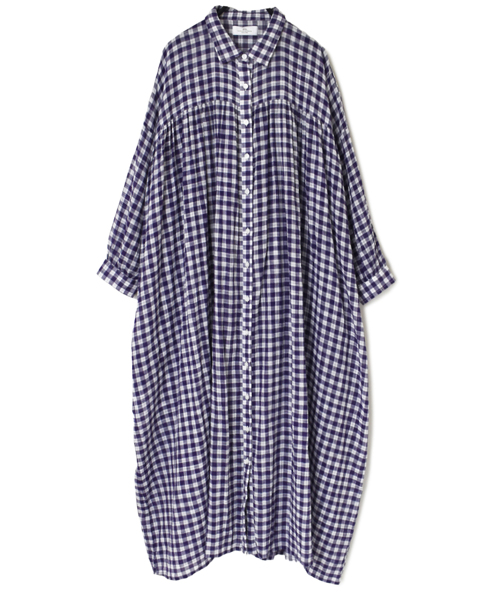 NSL24024 (ワンピース) COTTON FANCY GINGHAM CHECK GATHERED SHIRT DRESS