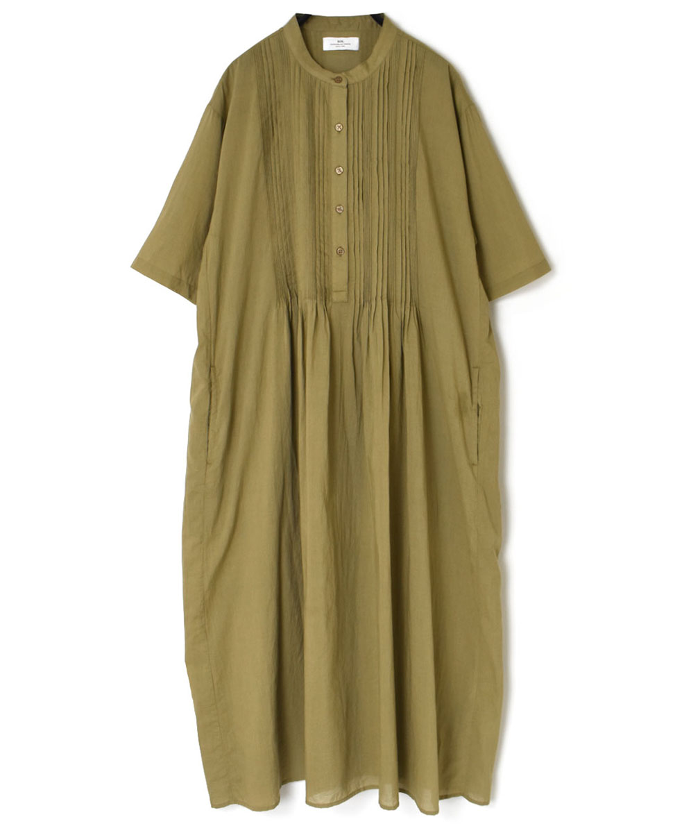 NSL22033 (ワンピース) COTTON VOILE LACE & PINTUCK BANDED COLLAR S/SL PINTUCK DRESS