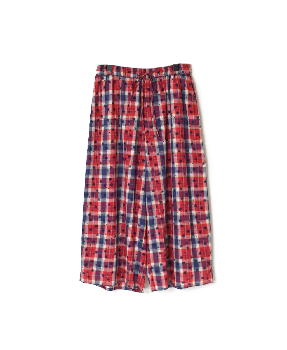 NSL24066 (パンツ) COTTON YARN DYE CHECK WITH NAVY FLOWER PRINT WIDE EASY PANTS