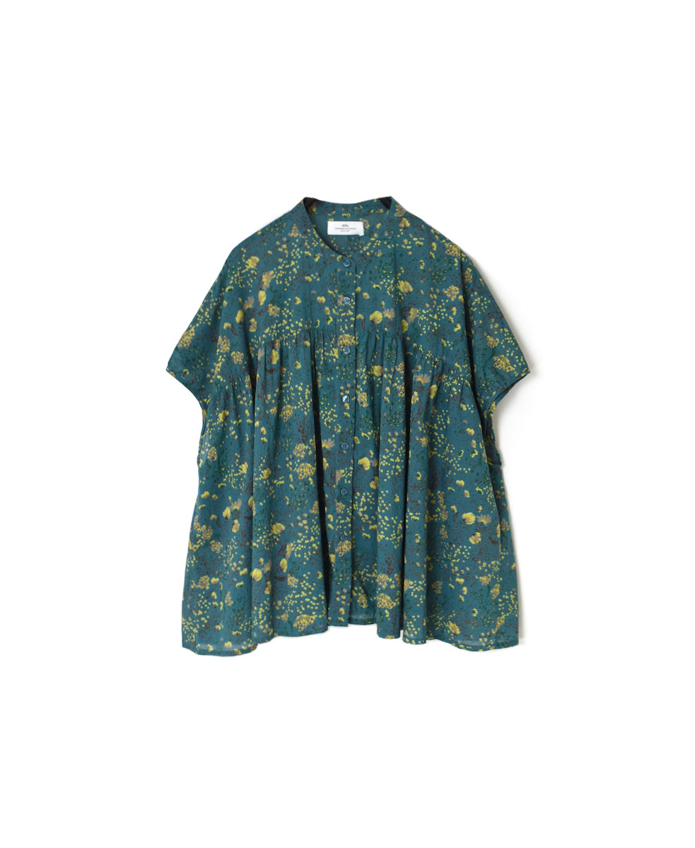 NSL24071 (シャツ) COTTON FLOWER PRINT BANDED COLLAR GATHERED SHIRT