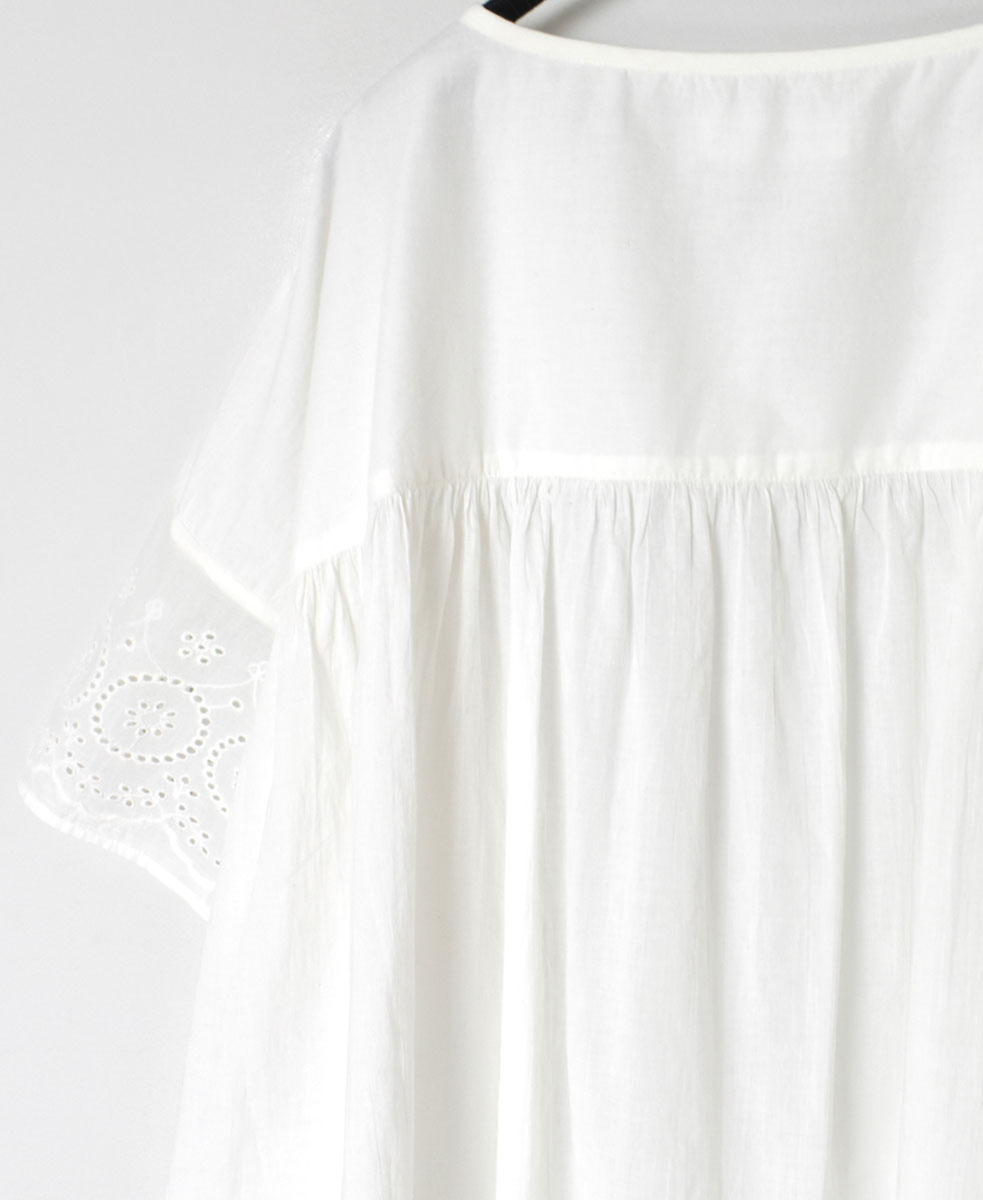 INSL24222 (ブラウス) 80'S VOILE PLAIN WITH CUT WORK LACE GATHERED SMOCK