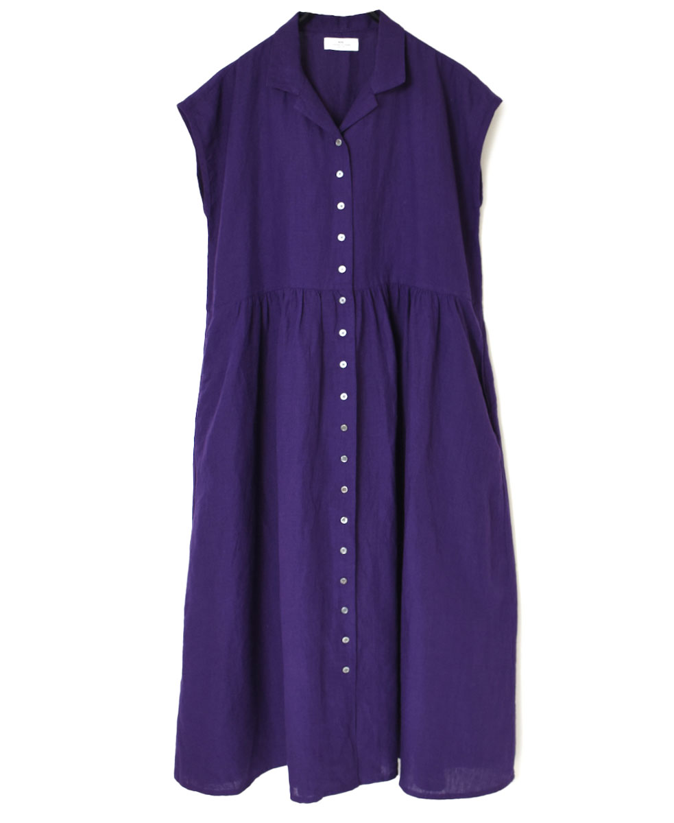 INSL24204 (ワンピース) 60’S POWER LOOM LINEN PLAIN OPEN COLLAR SHIRT DRESS