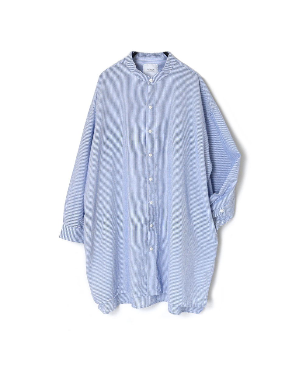 INAM2423 (ロングシャツ) SEERSUCKER STRIPE UTILITY BANDED COLLAR LONG SHIRT