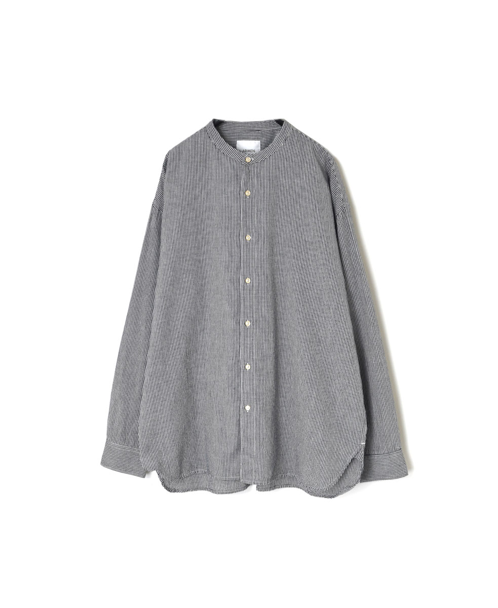 INAM2411C (シャツ) SEERSUCKER GINGHAM CHECK UTILITY BANDED COLLAR SHIRT