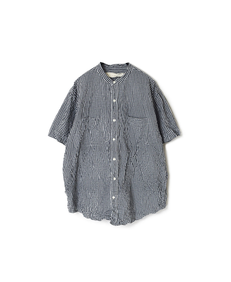 NVL2001GCW (シャツ) COTTON POPLIN CHECK BANDED COLLAR S/SL OVERSIZED SHIRT