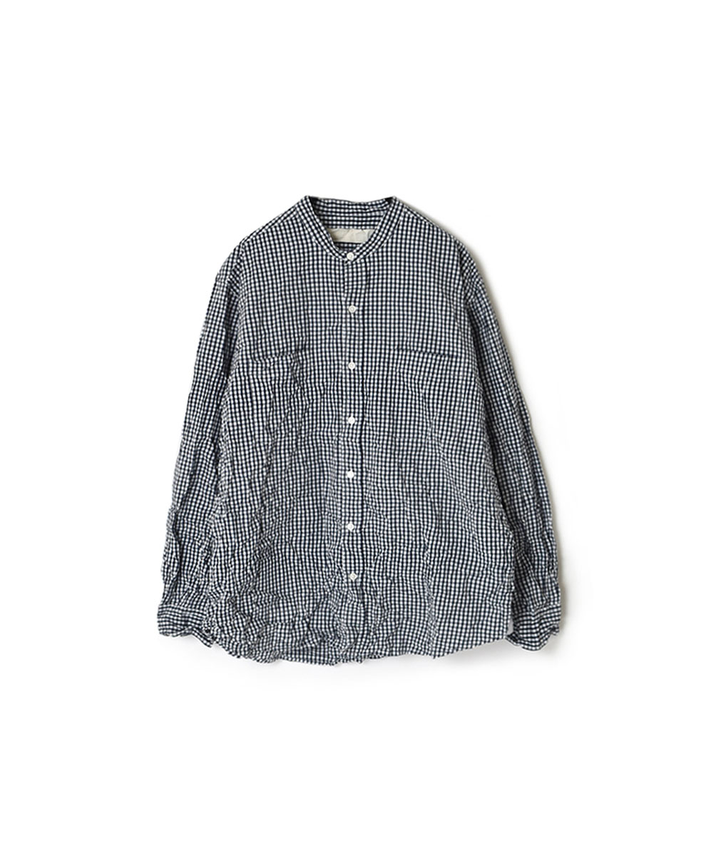 NVL1951GCW (シャツ) COTTON POPLIN CHECK BANDED COLLAR L/SL OVERSIZED SHIRT