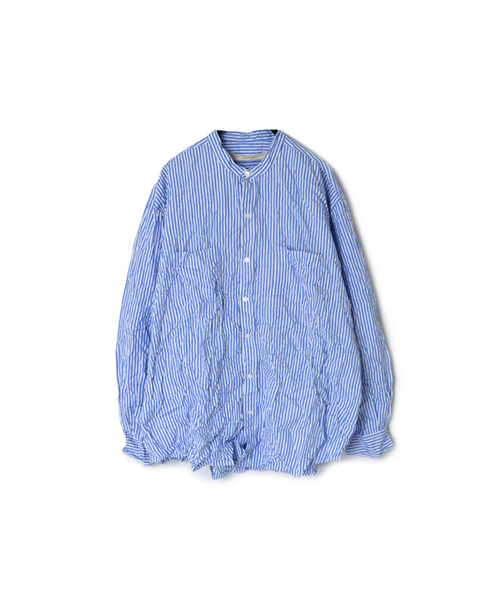 NVL1951RSW (シャツ) COTTON POPLIN REGULAR STRIPE BANDED COLLAR L/SL OVERSIZED SHIRT