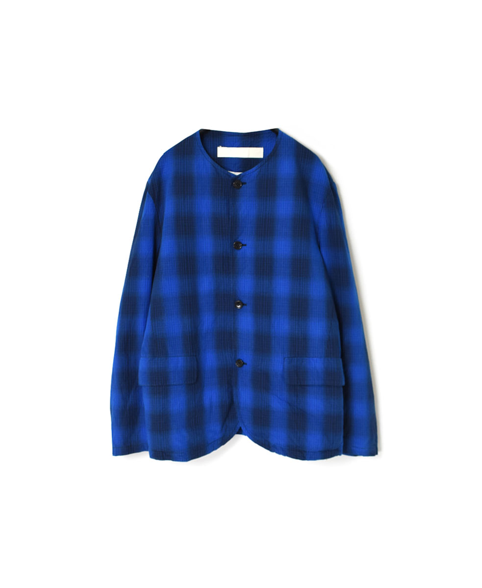 NVL2302PCW (ジャケット) WASHED POPLIN CHECK SIDE VENTS NO COLLAR JACKET