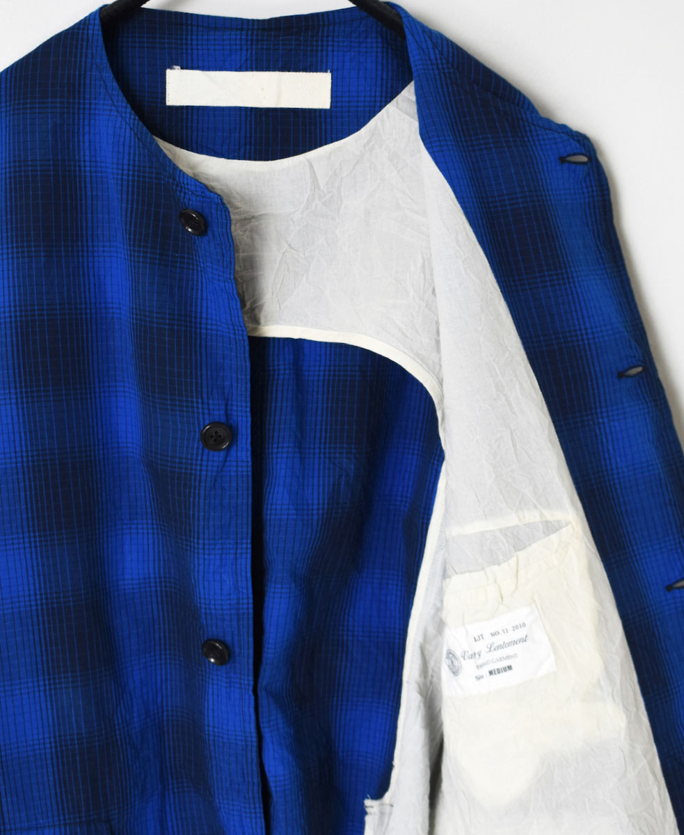 NVL2302PCW (ジャケット) WASHED POPLIN CHECK SIDE VENTS NO COLLAR JACKET