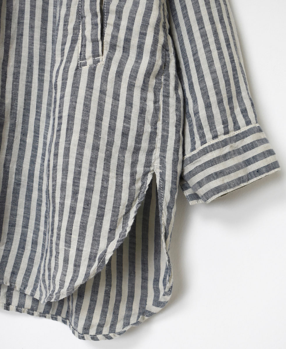 LNHT2021LWS (シャツ) LINEN WIDE STRIPE STAND COLLAR SHIRTS