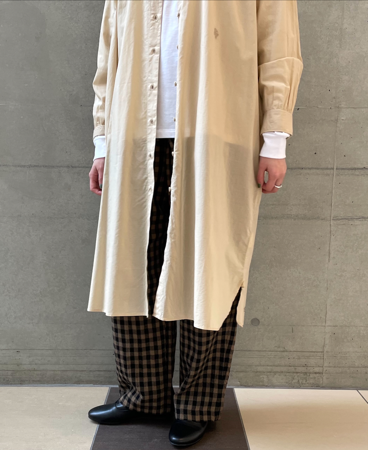 NMDS23621 (マキシシャツ) 60'S ORGANIC CAMBRIC BANDED COLLAR MAXI SHIRT