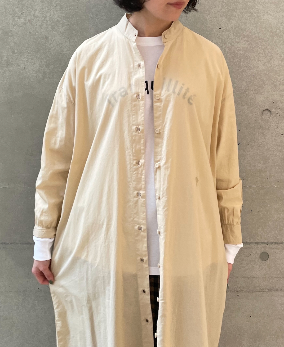 NMDS23621 (マキシシャツ) 60'S ORGANIC CAMBRIC BANDED COLLAR MAXI SHIRT