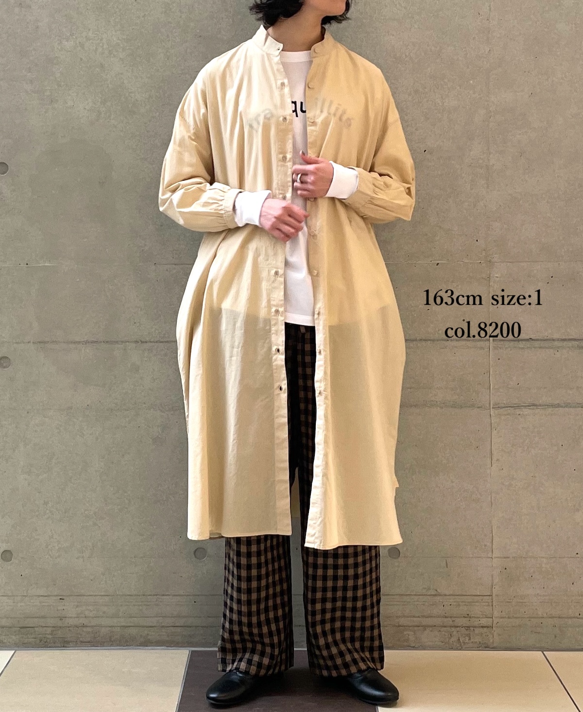 NMDS23621 (マキシシャツ) 60'S ORGANIC CAMBRIC BANDED COLLAR MAXI SHIRT