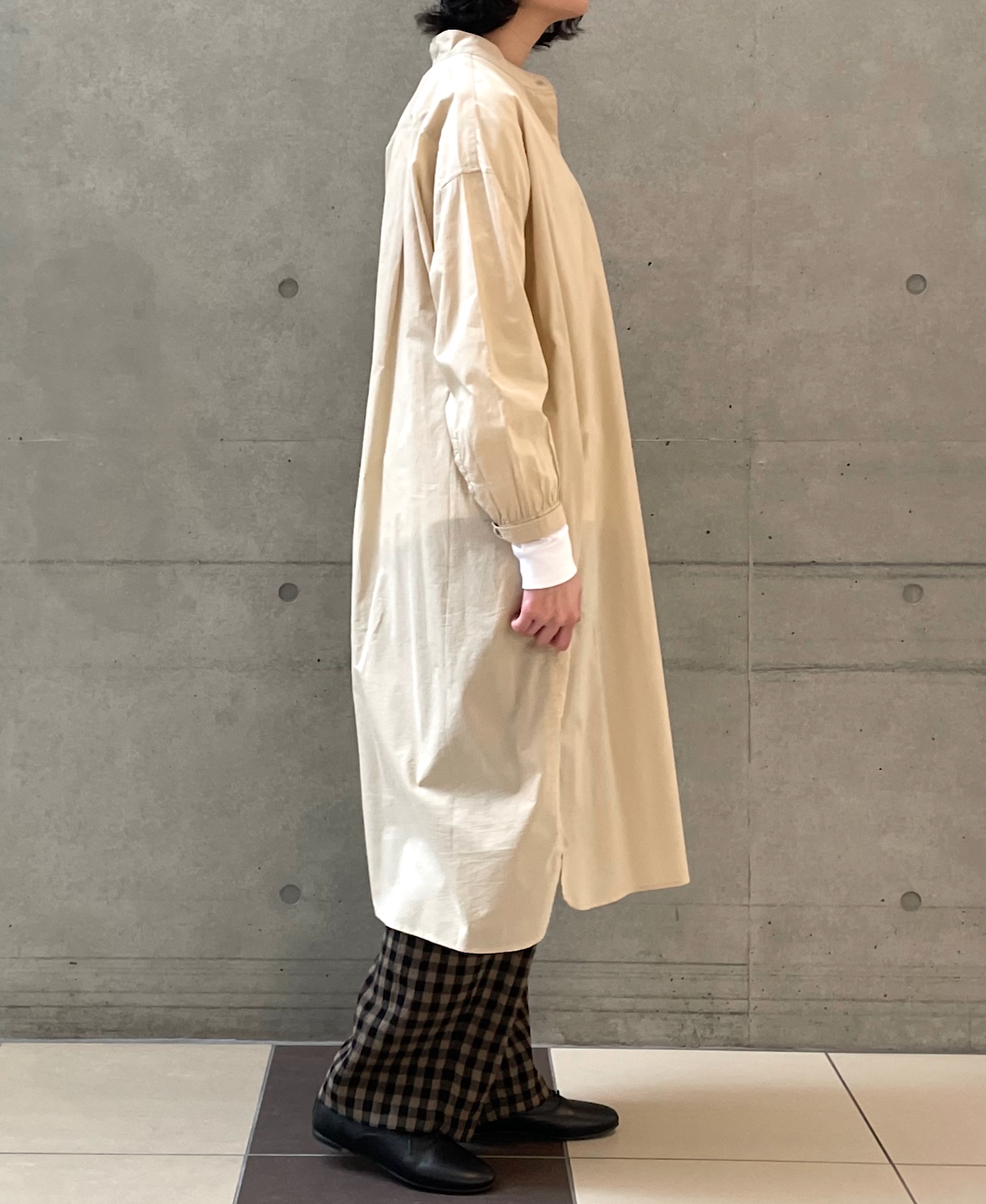 NMDS23621 (マキシシャツ) 60'S ORGANIC CAMBRIC BANDED COLLAR MAXI SHIRT