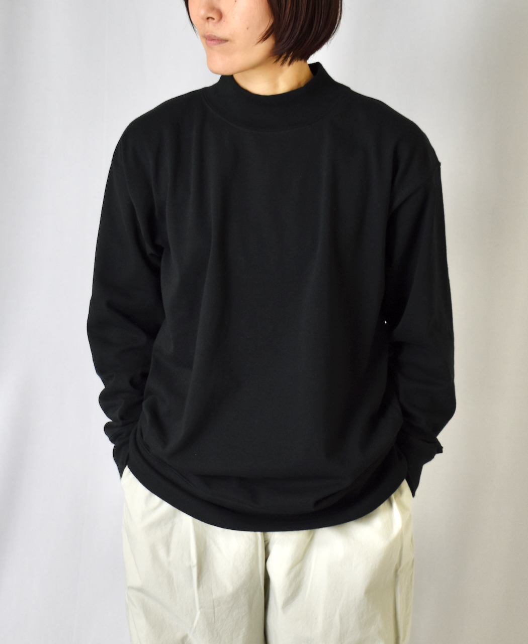 GNAM2401 (Tシャツ) SINGLE JERSEY MOCK-NECK LONG SLEEVE T-SHIRT