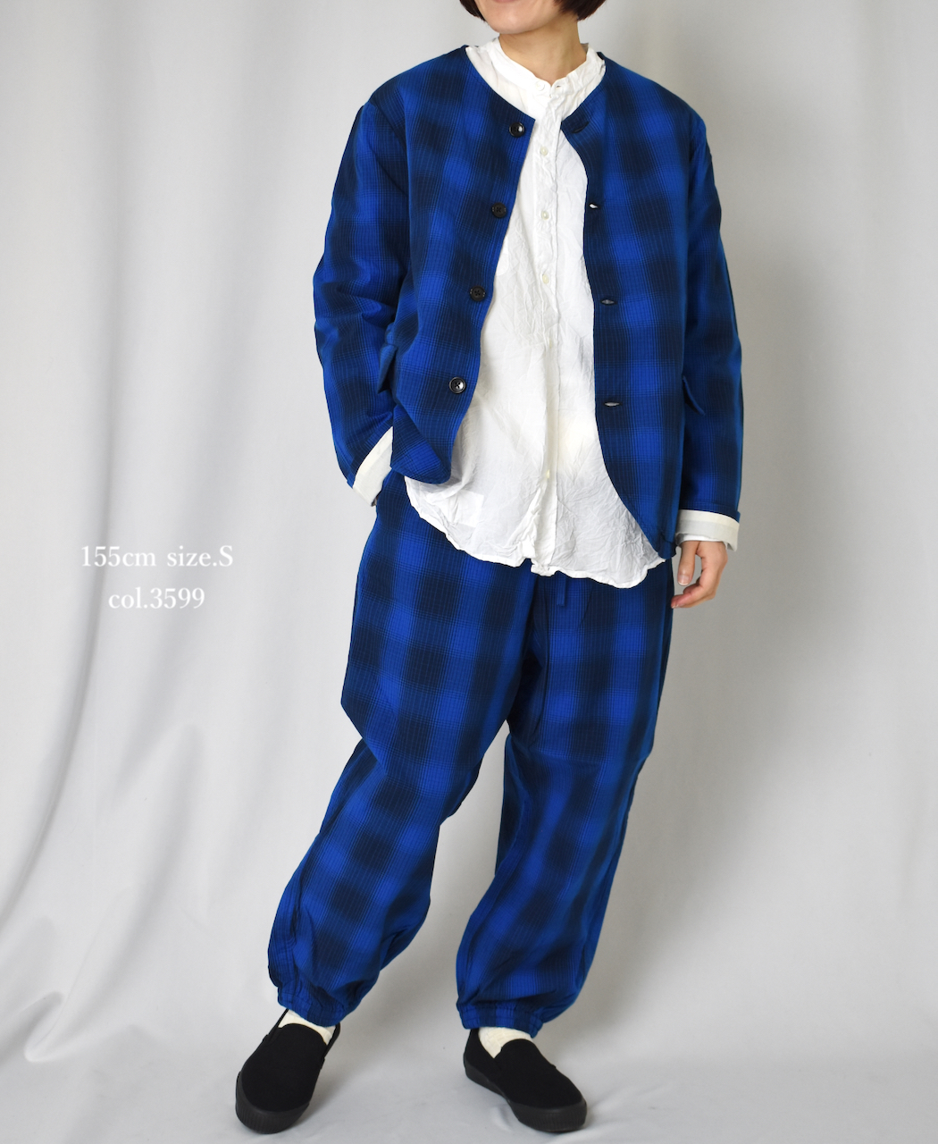 NVL2302PCW (ジャケット) WASHED POPLIN CHECK SIDE VENTS NO COLLAR JACKET