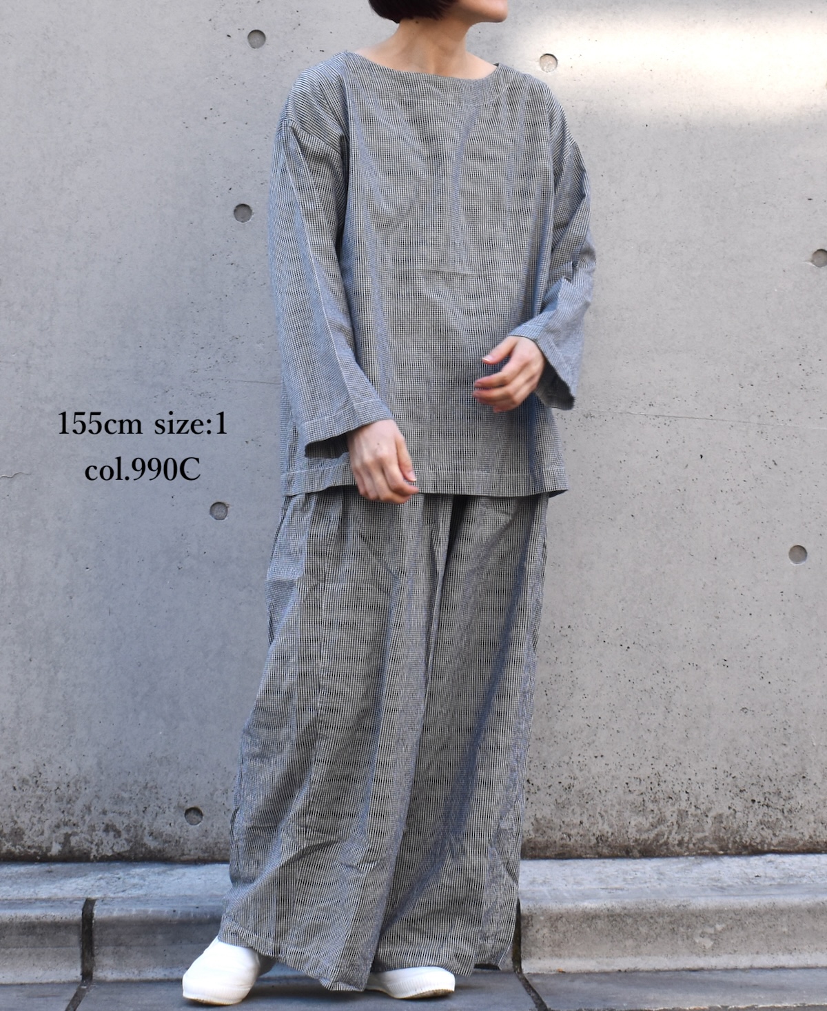 INAM2416C (パンツ) SEERSUCKER GINGHAM CHECK GATHERED EASY PANTS WITH LINING