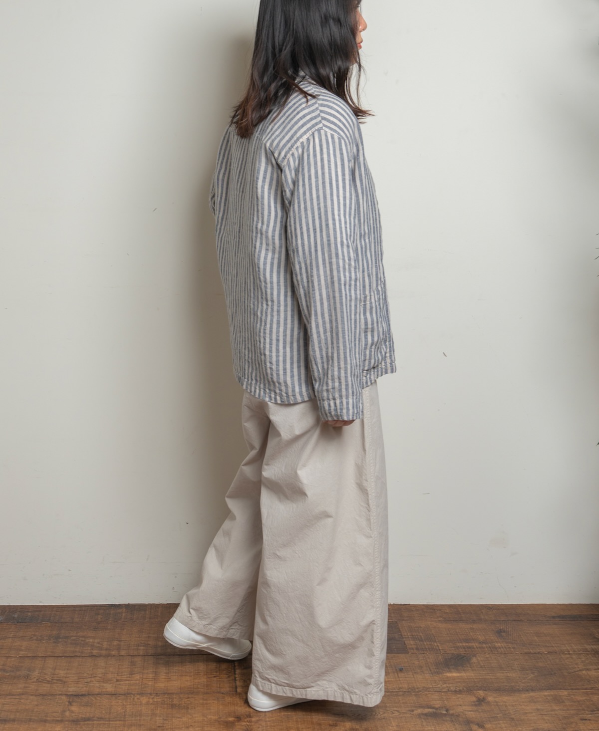 LNHT2302LWS (ジャケット) LINEN WIDE STRIPE STAND COLLAR OVERALL