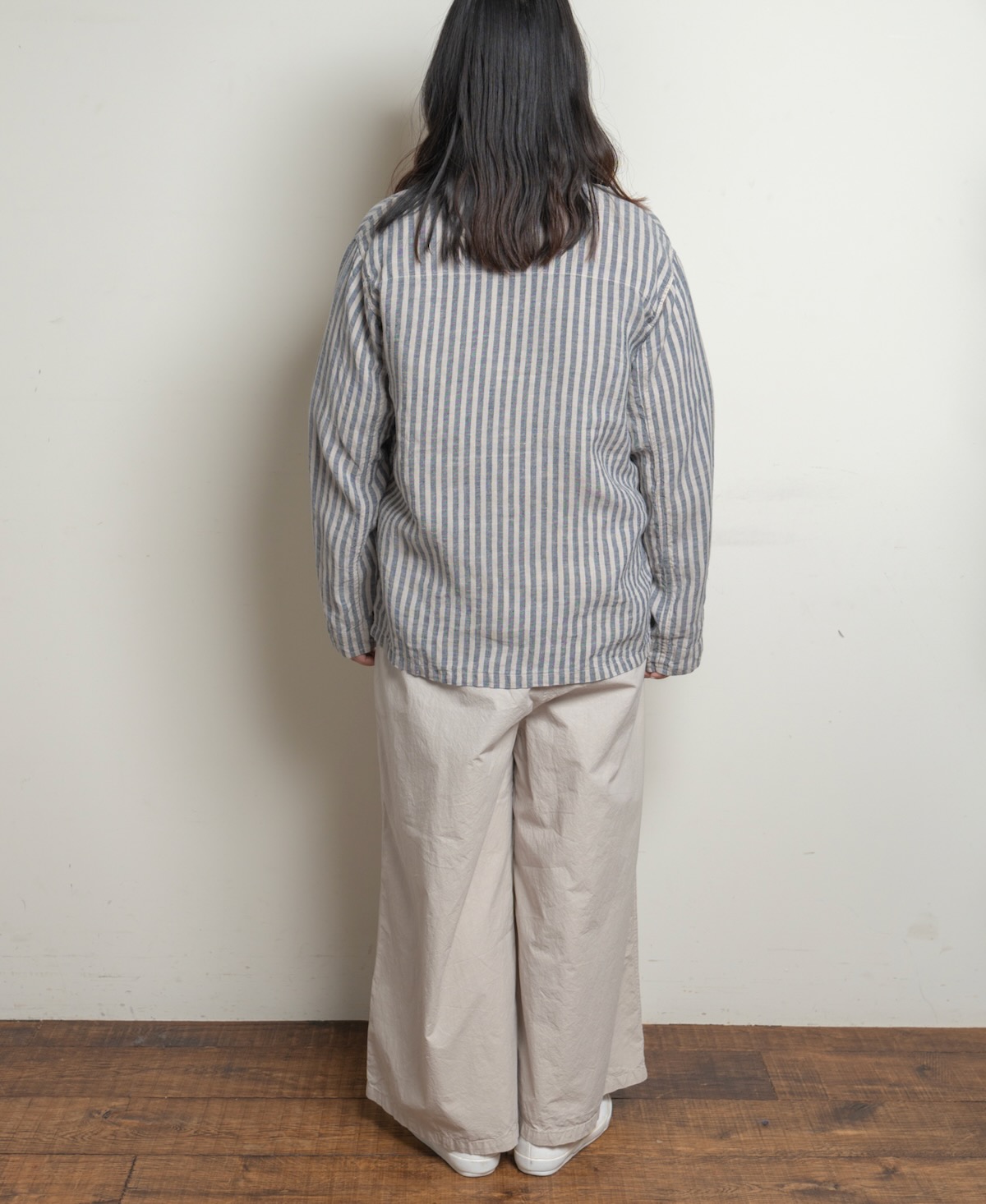 LNHT2302LWS (ジャケット) LINEN WIDE STRIPE STAND COLLAR OVERALL