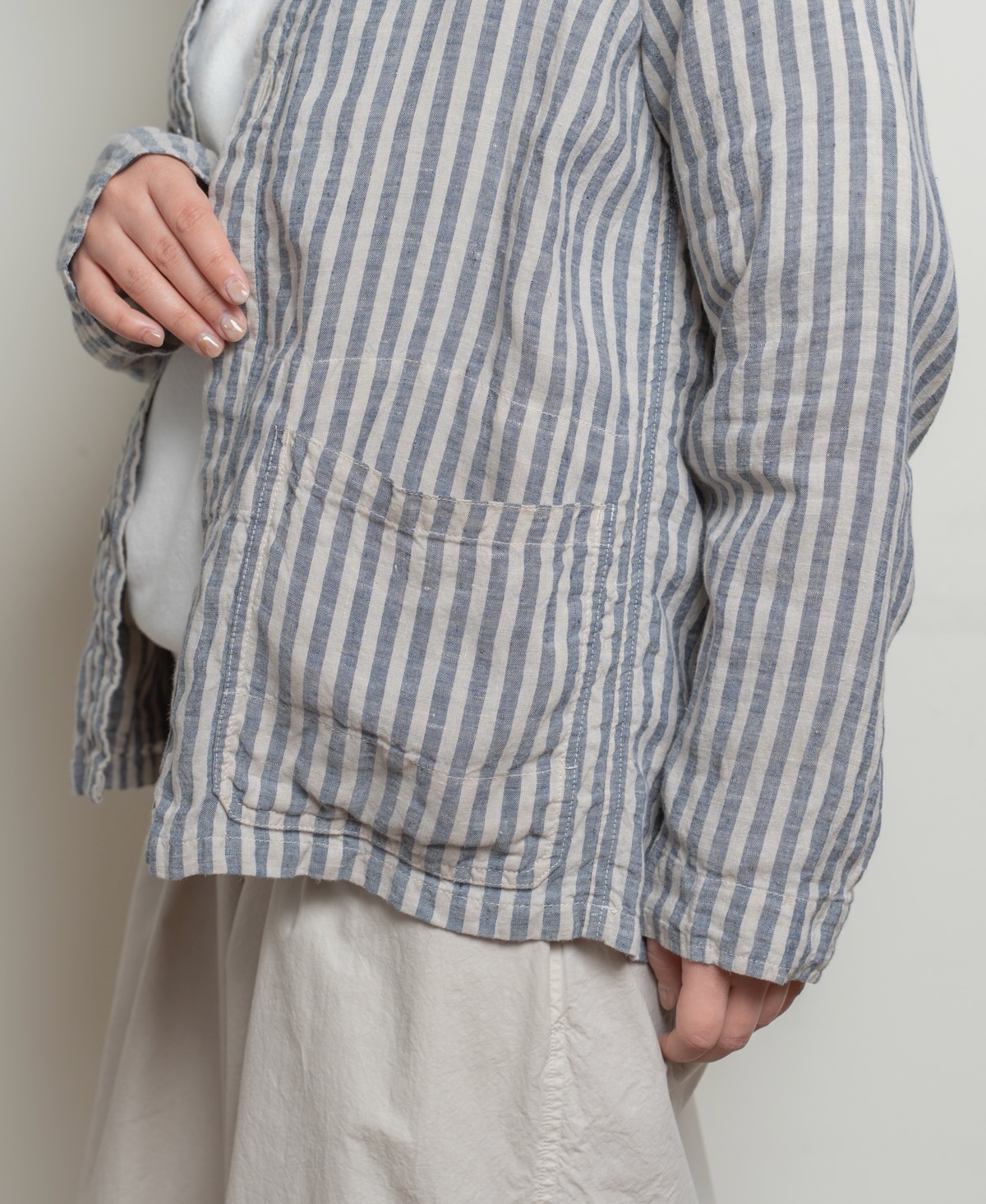 LNHT2302LWS (ジャケット) LINEN WIDE STRIPE STAND COLLAR OVERALL