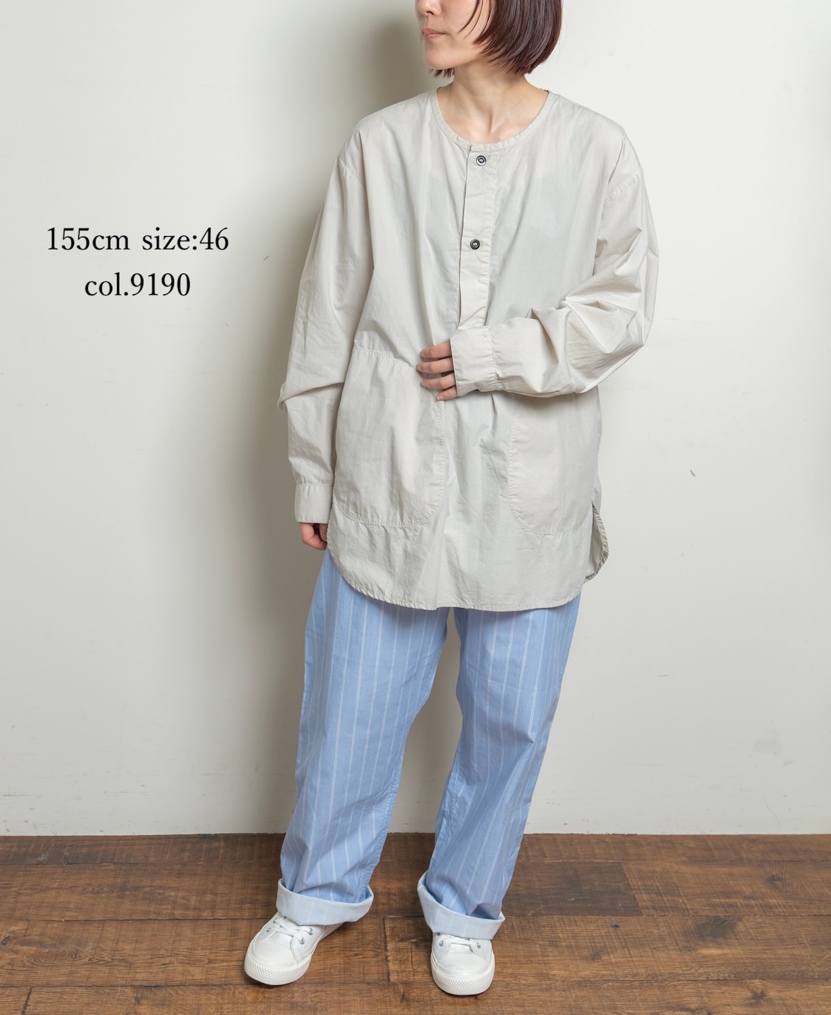 INHT2203CP (シャツ) 60'S COTTON POPLIN HENLEY NECK SHIRT