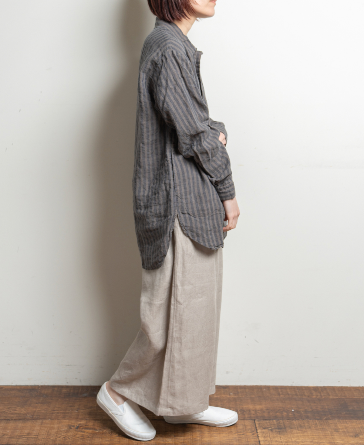 LNHT2421LWS (シャツ) LINEN WIDE STRIPE WORK PULLOVER SHIRTS