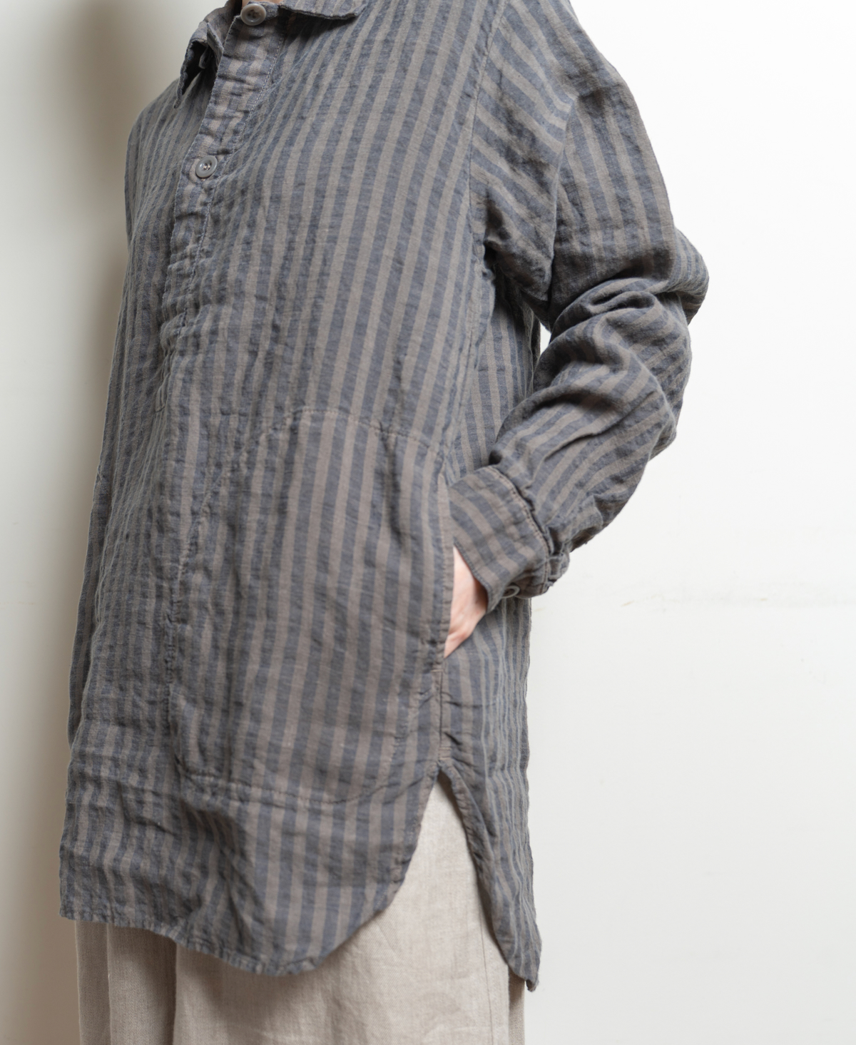 LNHT2421LWS (シャツ) LINEN WIDE STRIPE WORK PULLOVER SHIRTS