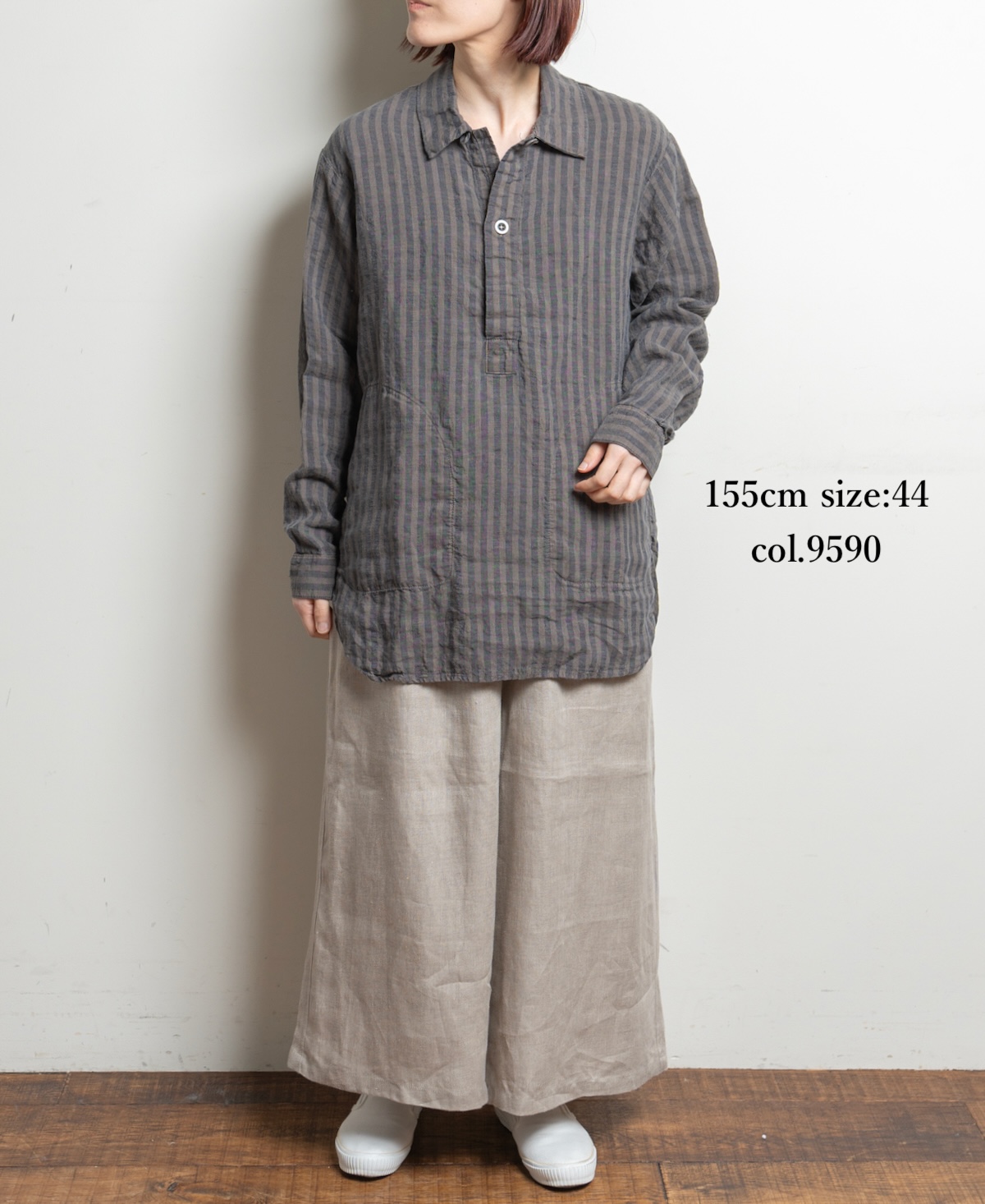 LNHT2421LWS (シャツ) LINEN WIDE STRIPE WORK PULLOVER SHIRTS