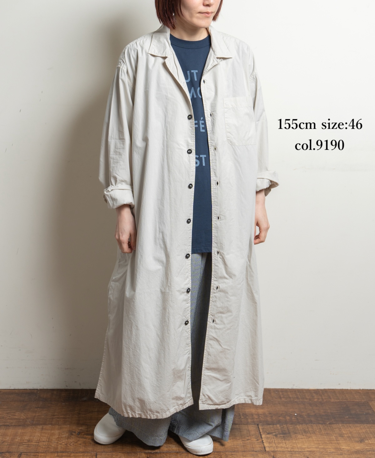 INHT2202CP (ロングシャツ) 60s COTTON POPLIN ONE-UP COLLAR LONG SHIRT