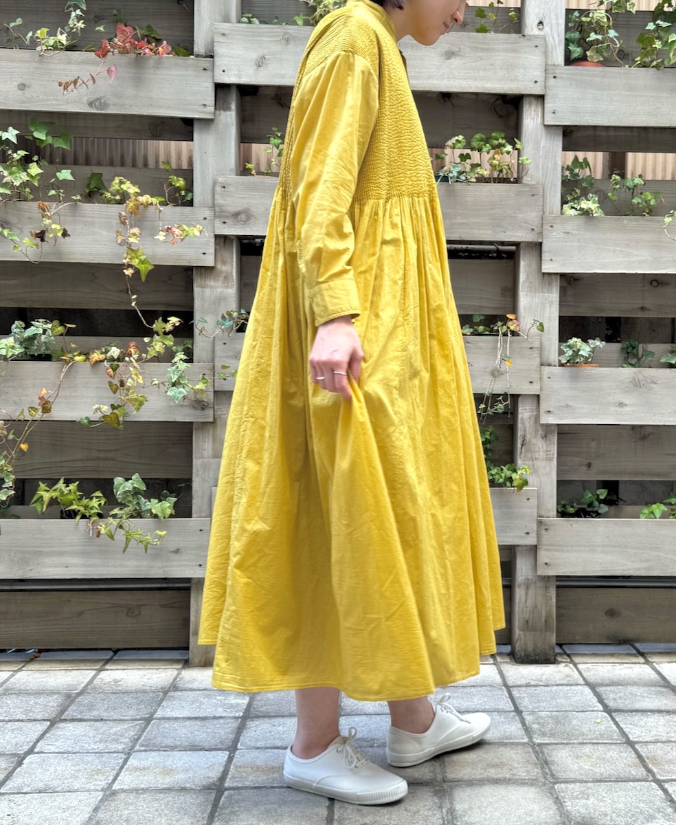 NMDS24141 (ワンピース) 80'S ORGANIC VOILE PLAIN BANDED SHIRT DRESS WITH MINI PINTUCK