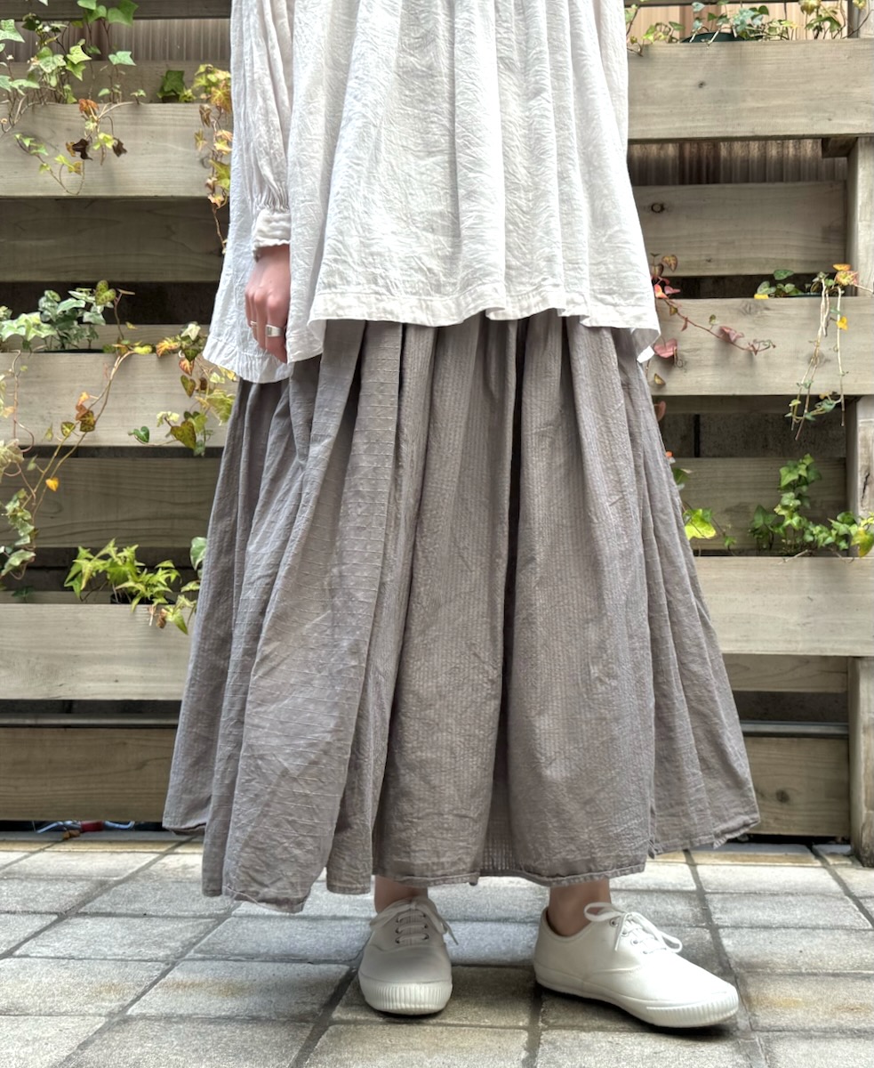 NMDS24115D (スカート) 80'S ORGANIC COTTON DOBIE CHECK & SMALL CHECK (OVERDYE) RAJASTHAN TUCK GATHERED SKIRT WITH LINING