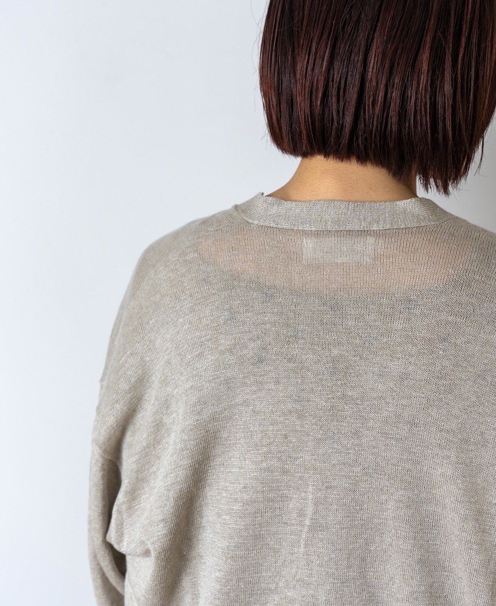 GNSL23302 (ニット) 12GG 1PLY LINEN PLAIN V-NECK 1 BUTTON CARDIGAN