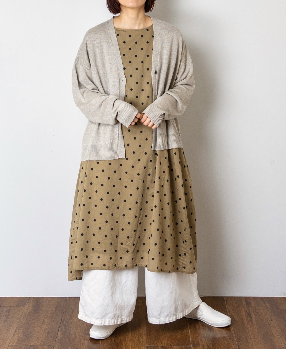 NSL24013 (ワンピース) COTTON VOILE DOT PRINT CREW-NECK BACK SIDE GATHERED DRESS WITH LINING