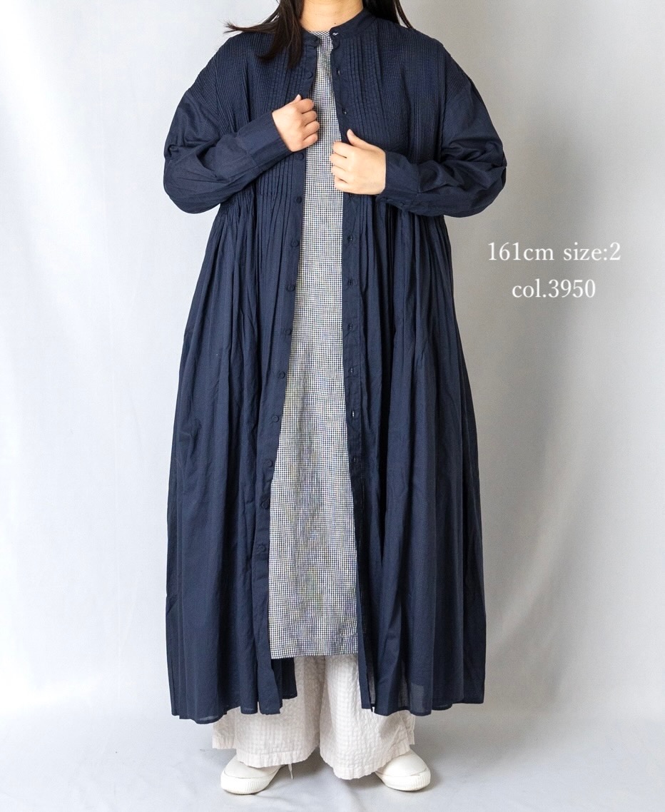 NMDS24141 (ワンピース) 80'S ORGANIC VOILE PLAIN BANDED SHIRT DRESS WITH MINI PINTUCK