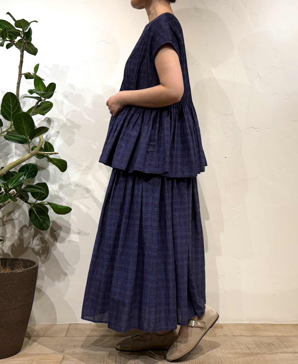 INMDS24084 (キュロット) 80'S COTTON CHECK PATTERN BLOCK PRINT CULOTTES WITH MINI PINTUCK