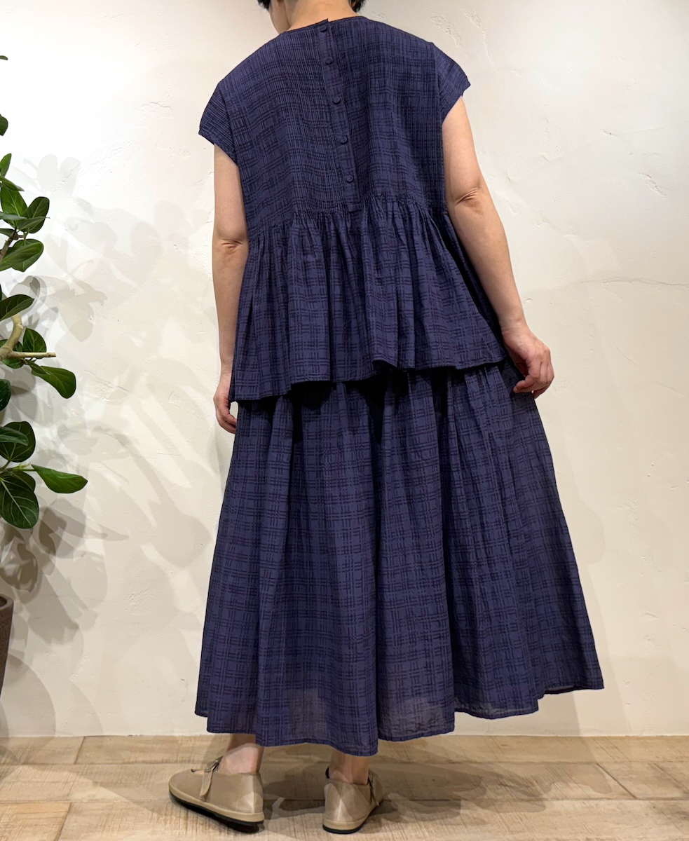 INMDS24084 (キュロット) 80'S COTTON CHECK PATTERN BLOCK PRINT CULOTTES WITH MINI PINTUCK