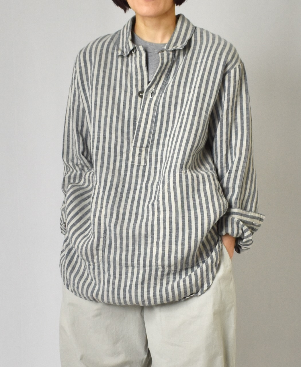 LNHT2421LWS (シャツ) LINEN WIDE STRIPE WORK PULLOVER SHIRTS