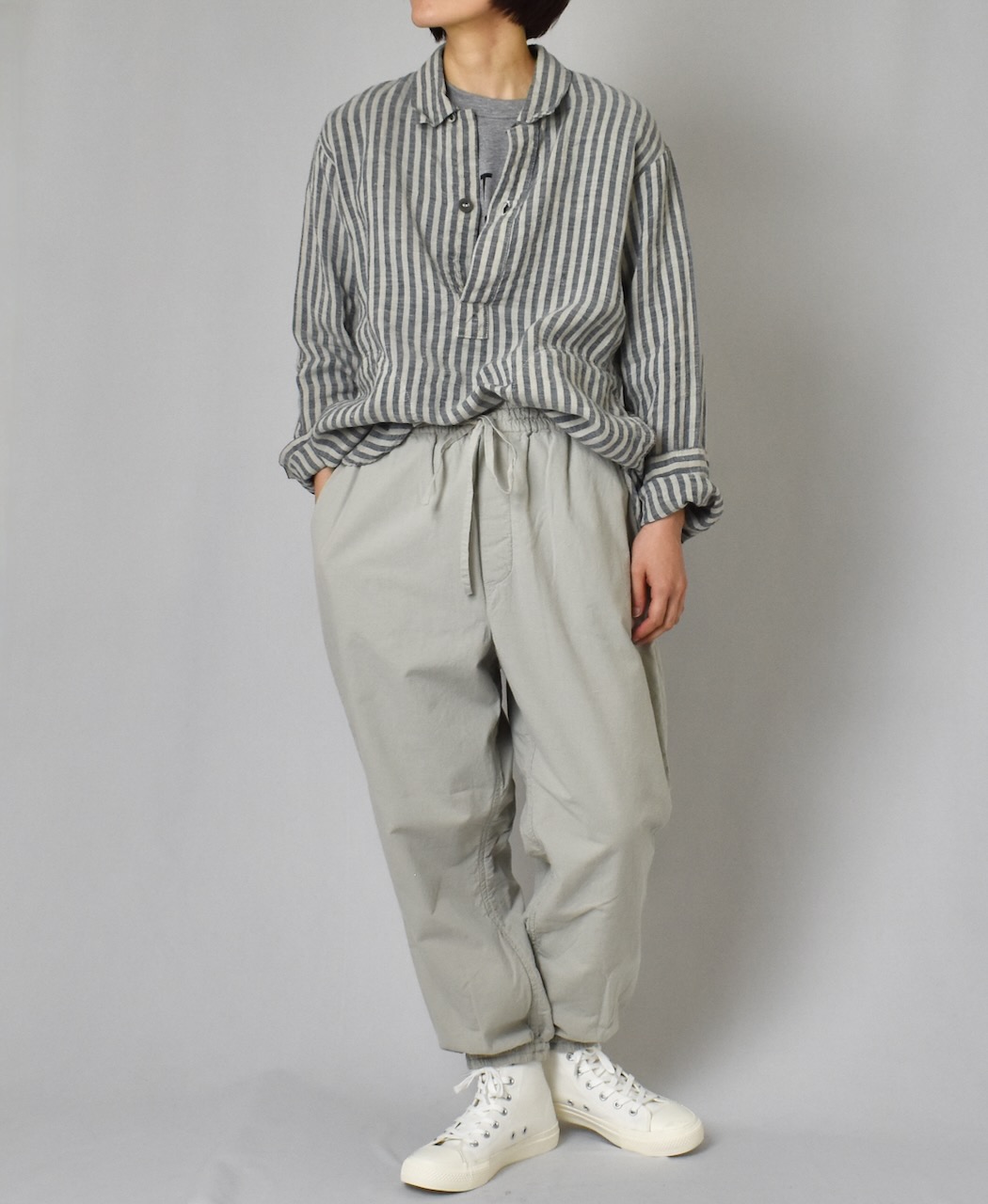 LNHT2421LWS (シャツ) LINEN WIDE STRIPE WORK PULLOVER SHIRTS